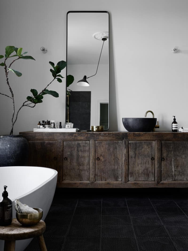 Exotic Wabi Sabi Interior Design Style: Beautiful Minimalism. Wooden vanity for restrained bathroom
