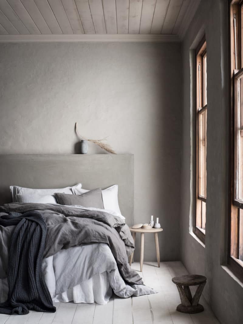 Exotic Wabi Sabi Interior Design Style: Beautiful Minimalism. Gray color scheme for small bedroom