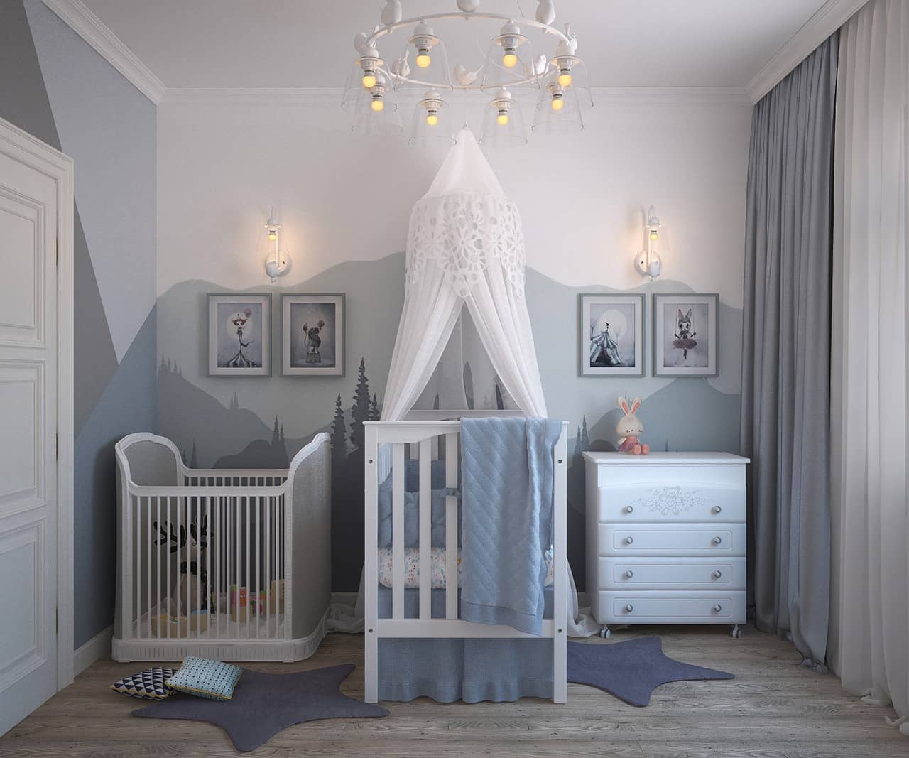 Small Kids Room: Tips for Maximizing Space. Canopy crib and another without it for tiny room