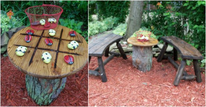 Great Ideas for Your Garden With Tree Stumps. Tic-tac-toe table for relax