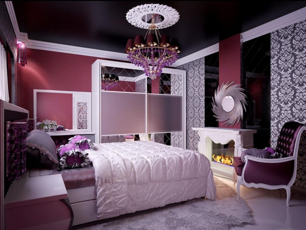 Big Girl Room Interior Design and Decoration Ideas. Spectacular black ceiling and large chandelier for unusual classic interior