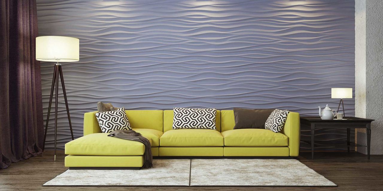 3D Textured Gypsum Wall Panels to Make Accent. The play of light on impressionistic waves made of gypsum panels