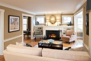 Traditional Interior Design Ideas: Lightweight Classics. Neutral beige walls and electric fireplace