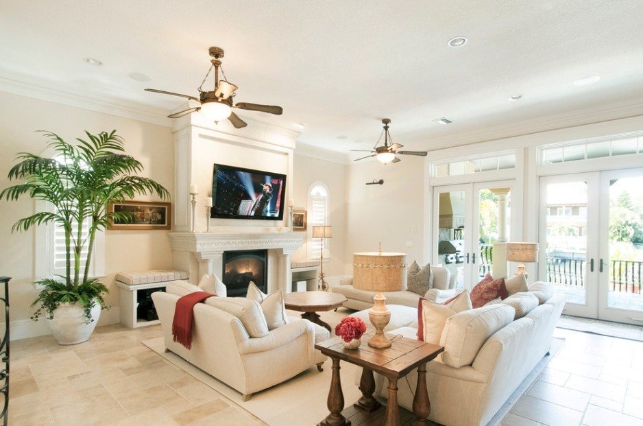 Relaxing light color designed Mediterranean living room