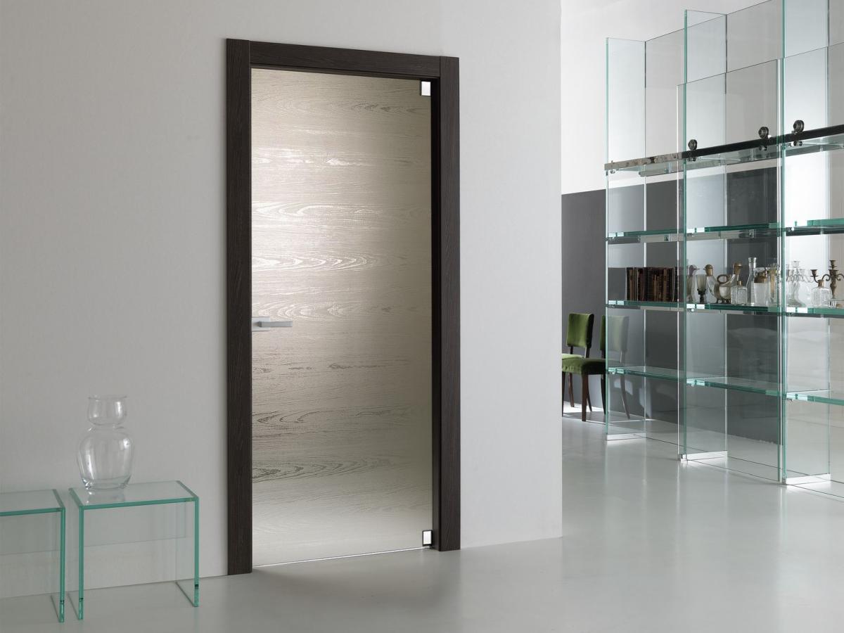 Matte glass door with dark frame