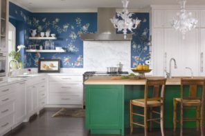 10 Best Kitchen Walls Design Ideas. Blue naturalistic wallpaper for casual styled area