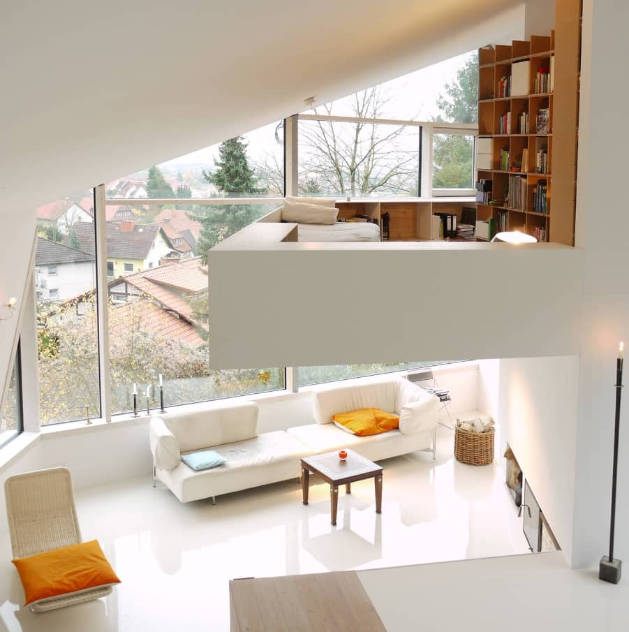 Cantilever Balcony to Enhance the House Facade Design. Inner protrusion space for library