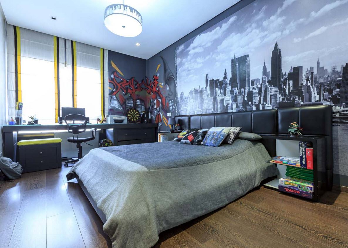 Teenager Room Decoration Tips for Stylish and Cozy Space. Great urban motif of the wallpaper