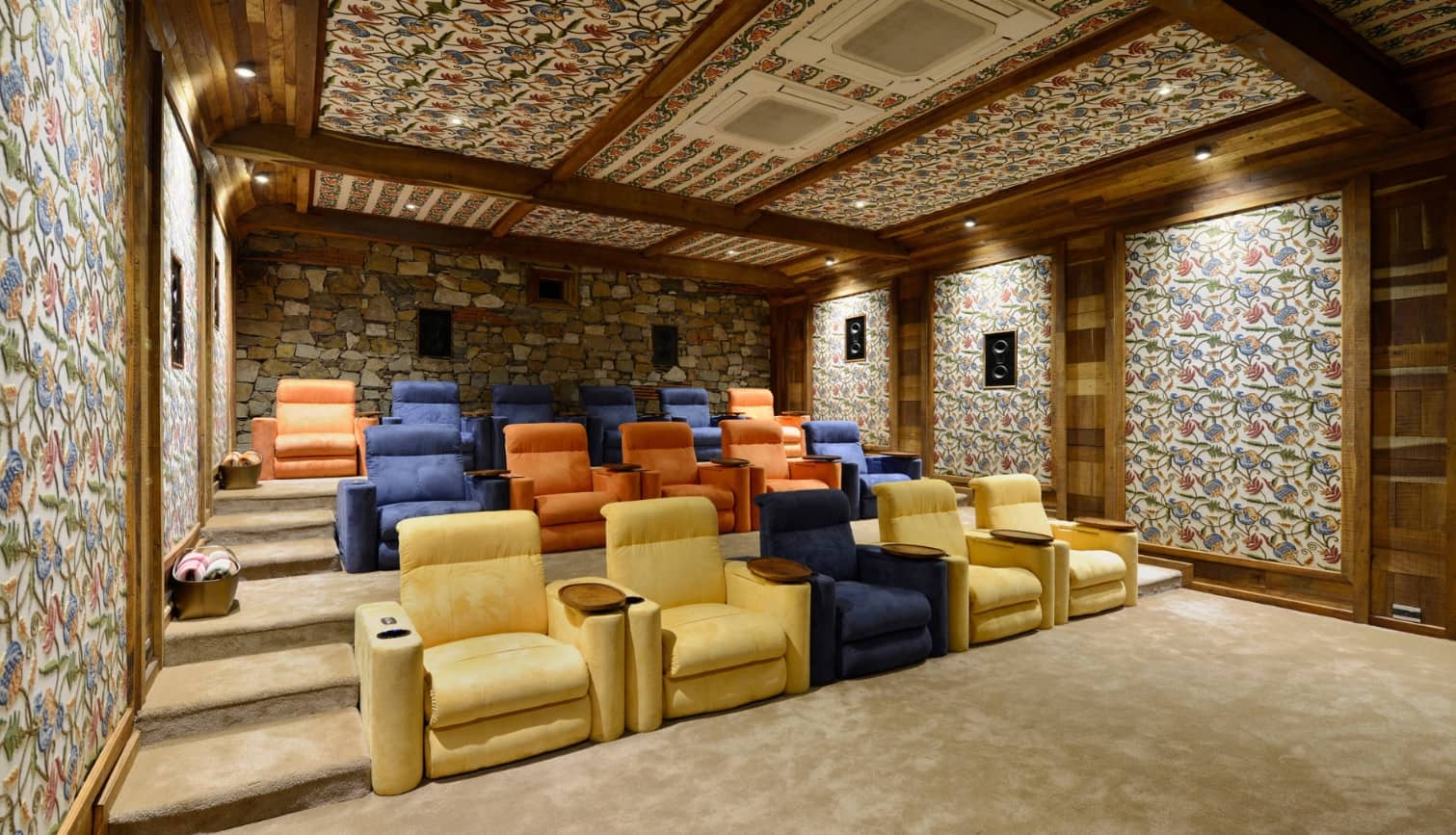 5 Home Theater Tips Other Than Getting a Kicking Projector. Pro home cinema for a lot of friends with colorful seats