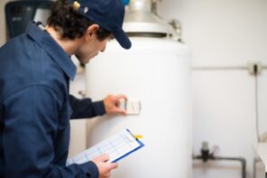 What's the Average Life Expectancy of a Water Heater? The worker estimates tank condition