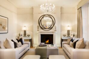 Art Deco Living Room Interior Design Ideas. Nice mirror decoration of the room in pastel colors