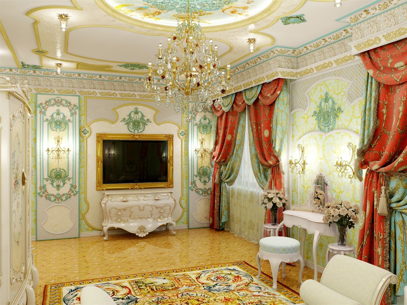 Mint color in the Baroque living