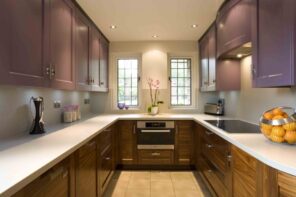 White creamy classic narrow kitchen design