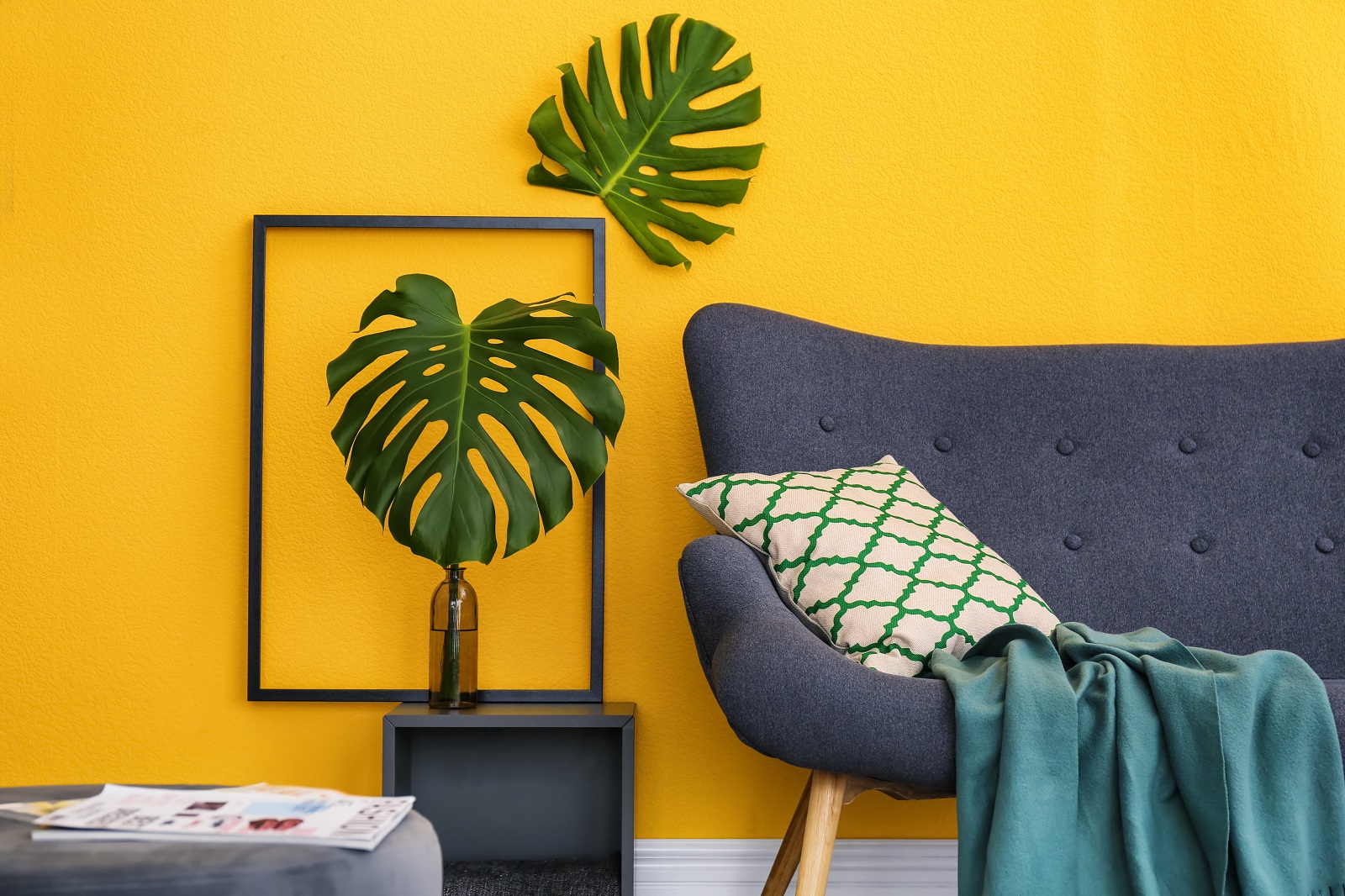 Things to Consider When Doing Major Design Changes in Your Home. Large plant at the background of yellow wall with decorative photo frame
