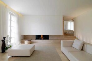 Minimalism for Living Room: Laconic Practical Design. White pastel idyll for modern room with smooth lined furniture