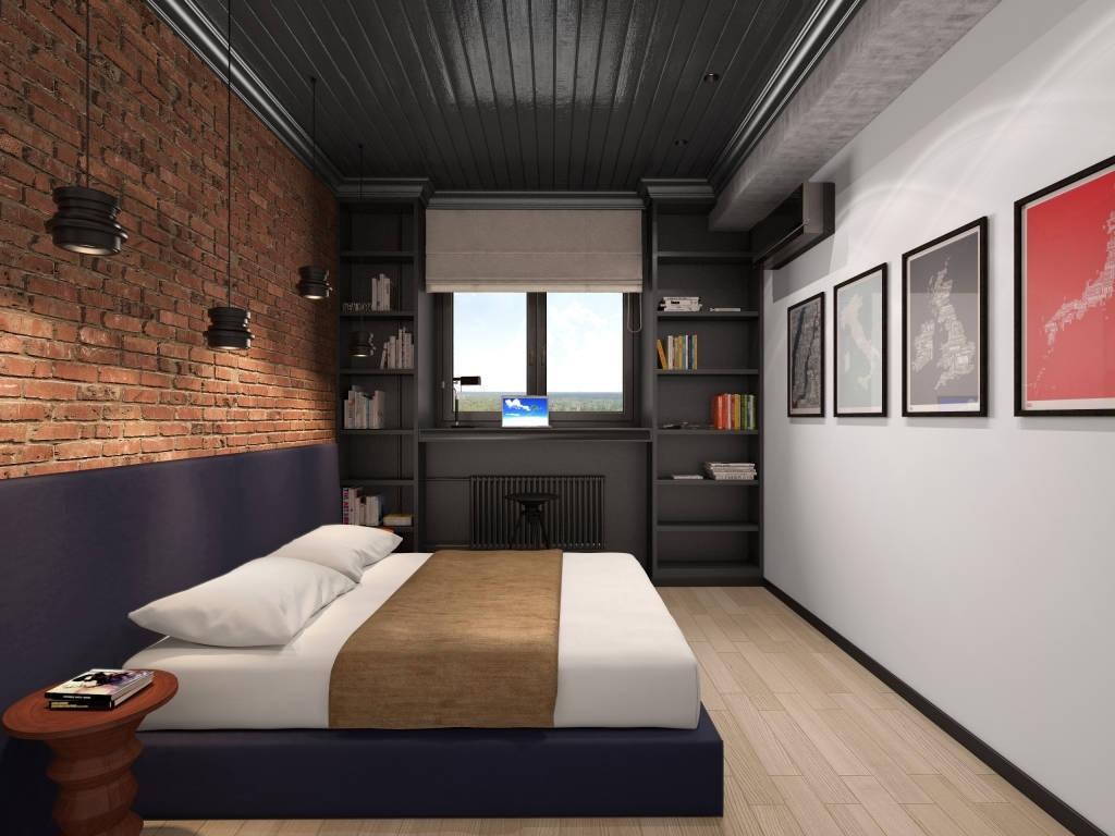 Contrasting in materials and colors industrial bedroom