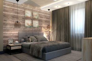 Loft Style Bedroom Best Design Examples with Photos. Great idea with wooden headboard and the backlight