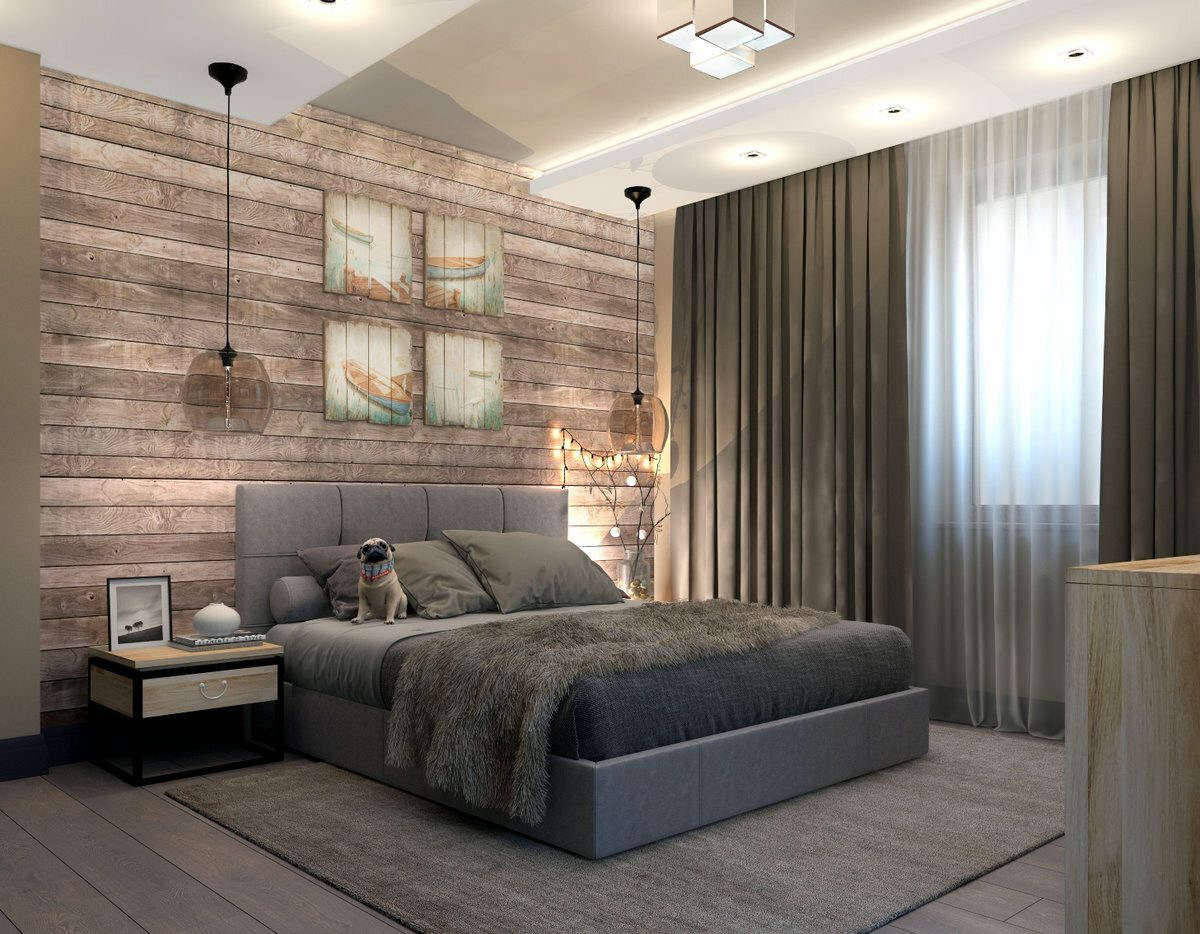 Loft Style Bedroom Best Design Examples with Photos. Great idea with wooden headboard and the backlight