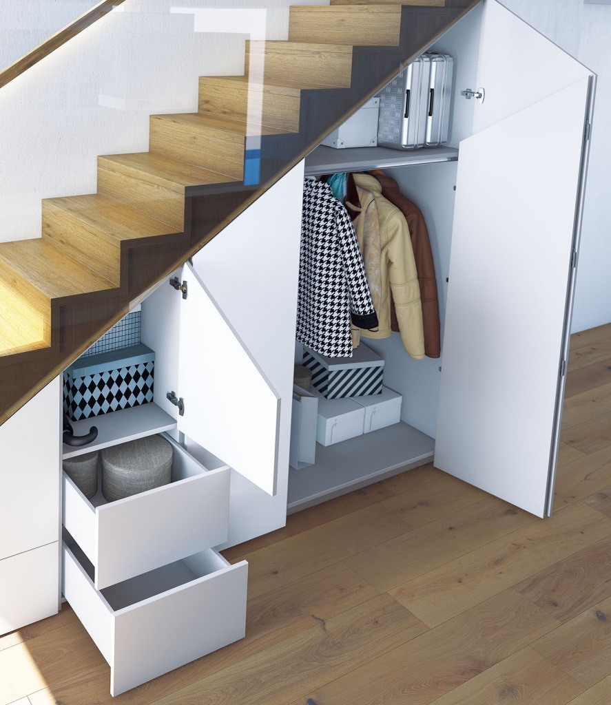 Storage under the Staircase: Different Ideas and Functional Spaces. Simple design of functional space in the hall