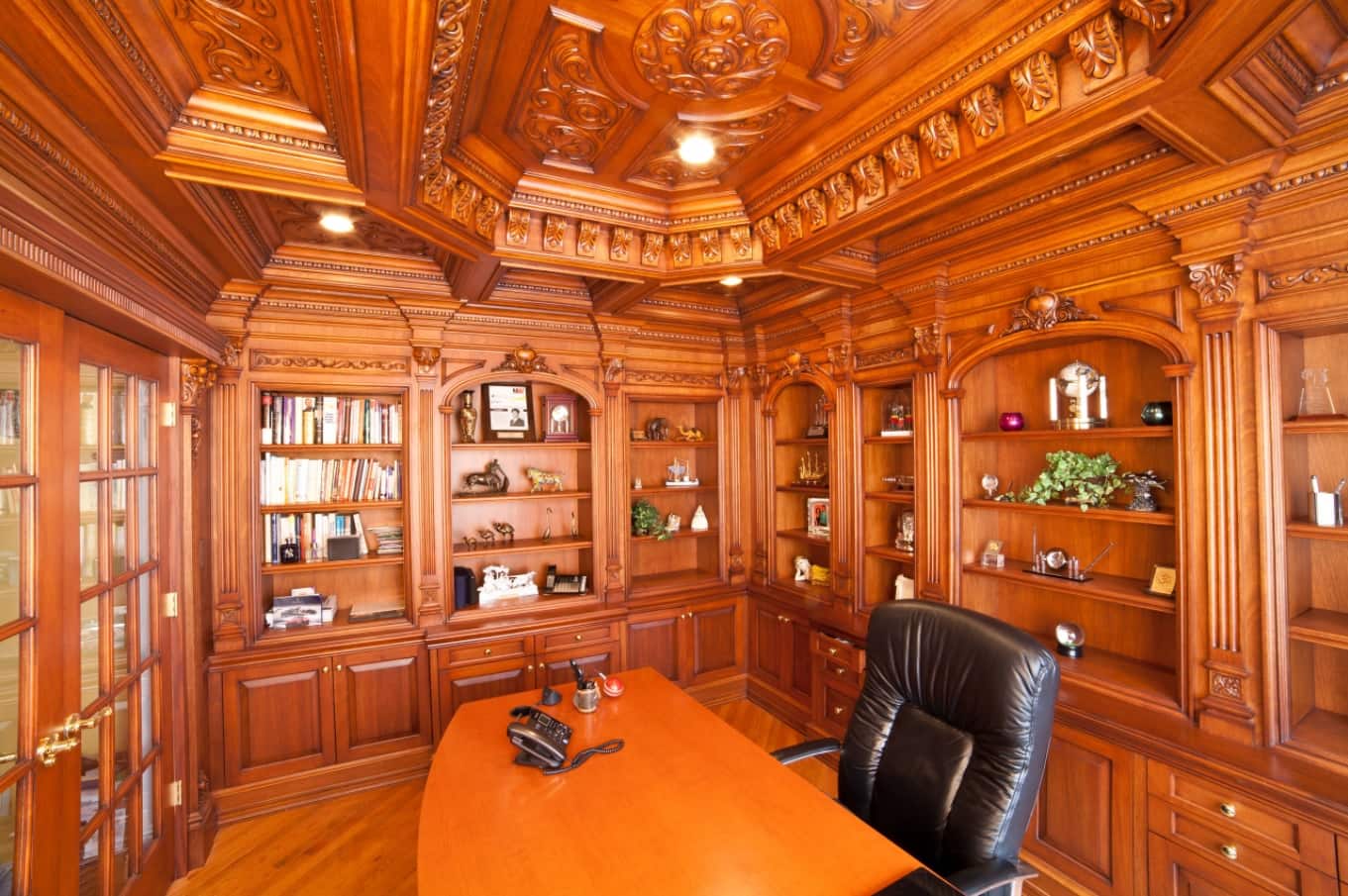 Four Simple Woodworking Tips for Winter 2020. Classic English home office full of carving of noble wood