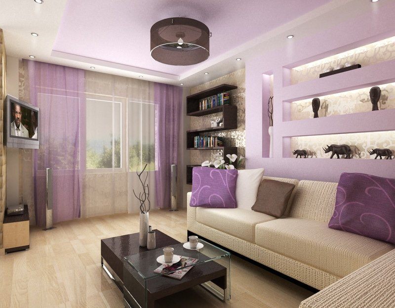 living room ideas with lilac walls