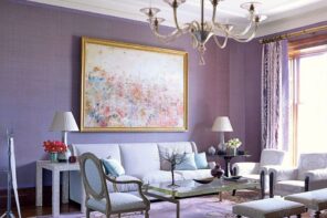 Lilac Colored Living Room: Fresh Design Ideas. All-lilac painted walls for classic interior