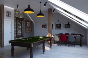 6 Simple Tips to Improve Your Family Game Room. Loft space with pool table and darts board