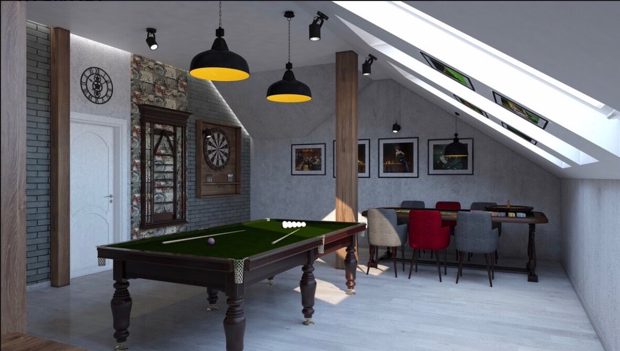 6 Simple Tips to Improve Your Family Game Room. Loft space with pool table and darts board