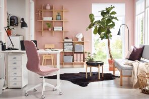 4 Ways to Make Your Home Office More Comfortable. Pink powder walls, large tree and panoramic window