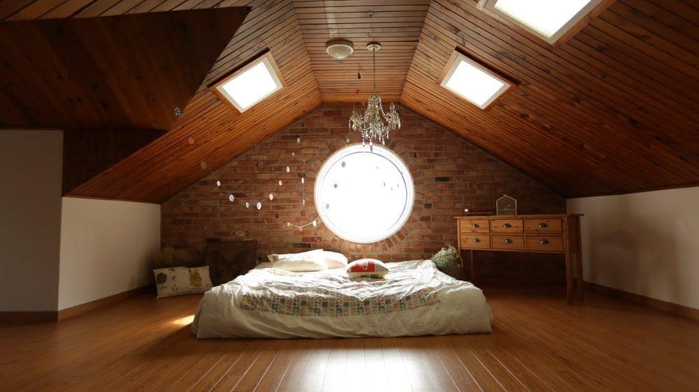 Protect Your Health with Organic Bedding and Pillows. Nice loft bedroom with platform bed and plank sheathing