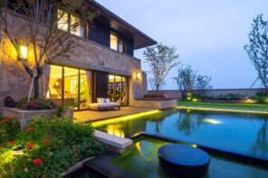 15 Outside Lighting Ideas To Brighten Your Home. Great ultramodern exterior design of the stone cladded house and masterfully arranged area with LED-lighted pool