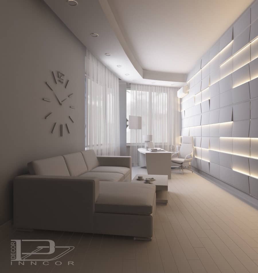 Ways for Using LED Strip Tapes. White 3D panels for accent wall in the modern designed living room