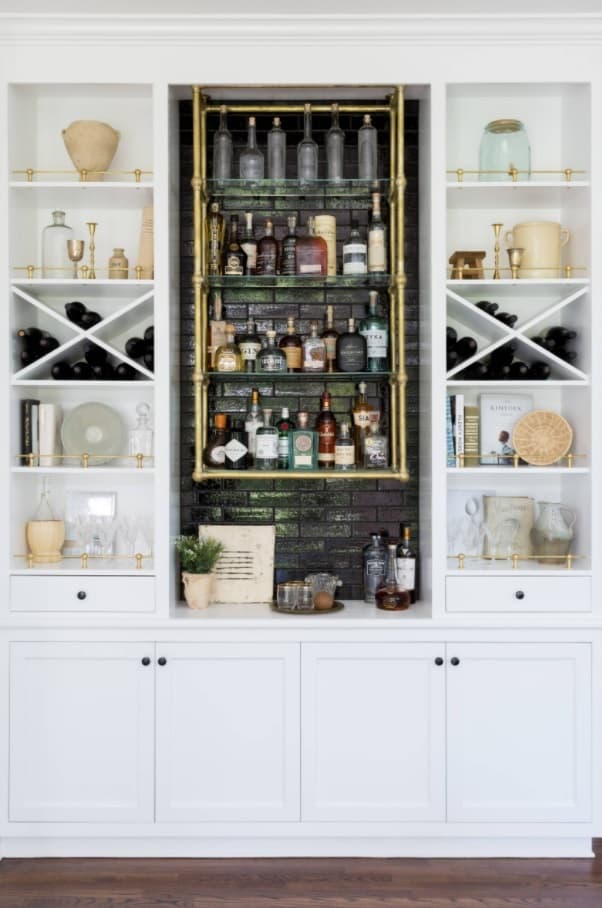 How To Create the Home Bar of Your Dreams. White-facaded classic furniture with open shelves