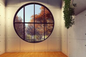 Why It's Important To Maintain And Clean Your Windows. Ultramodern circular sash window with black frame in the drywall panelled room