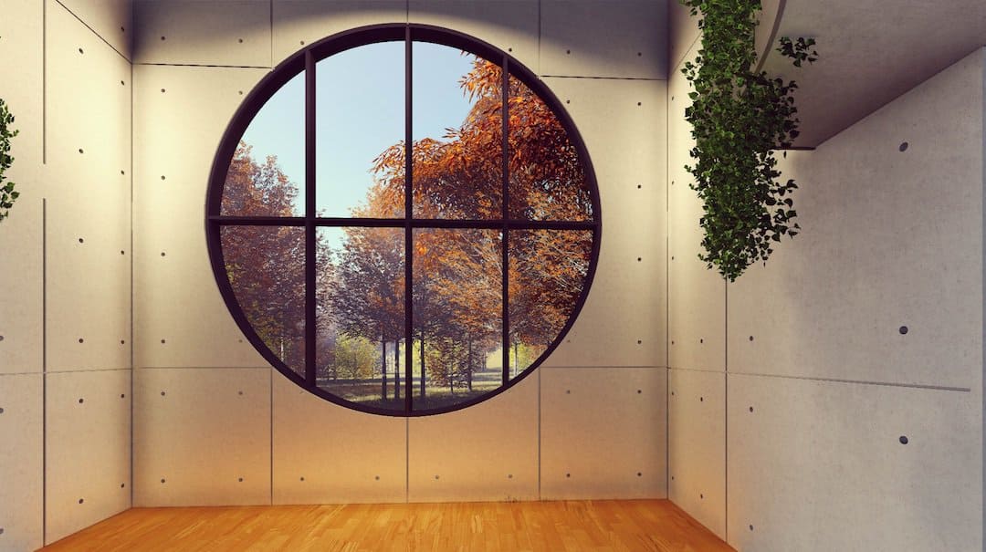 Why It's Important To Maintain And Clean Your Windows. Ultramodern circular sash window with black frame in the drywall panelled room