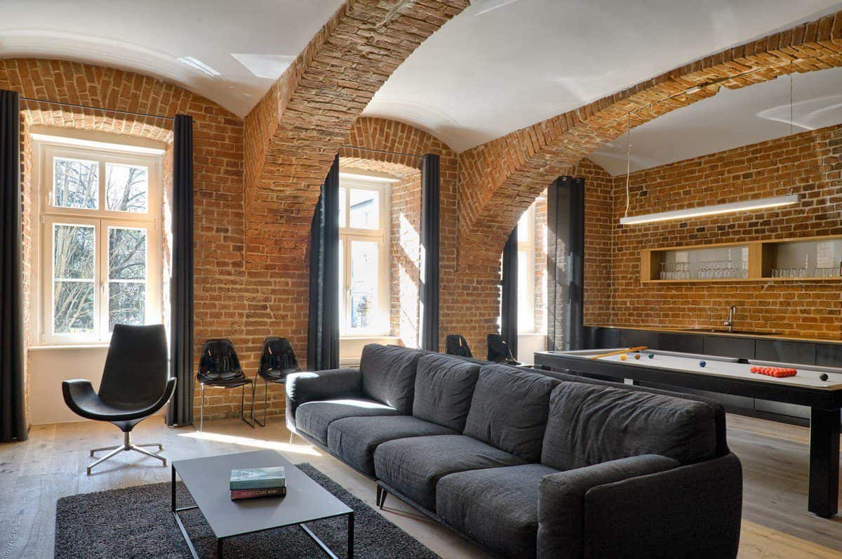 Typical loft with large brick vaults and broad high windows