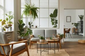Small Ways to Make Your Interior Design More Sustainable. Great ecodesign interior with calming gray and natural green atmosphere