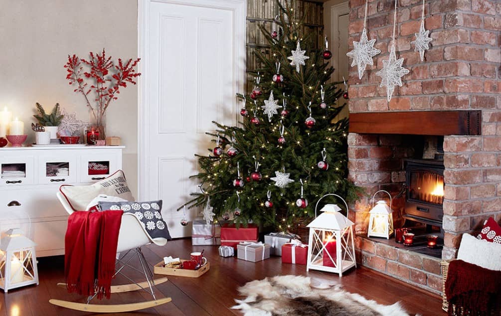 New Year 2022 Interior Decoration Ideas. Fully decorated room with Christmas atmosphere
