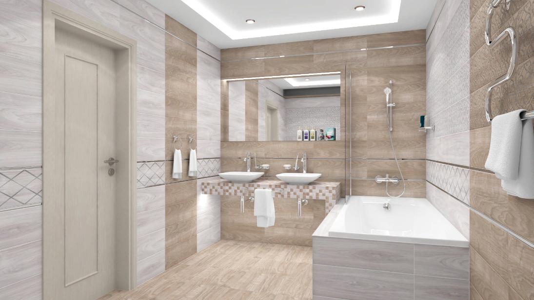 Simple wooden imitation tile for casual bathroom interior