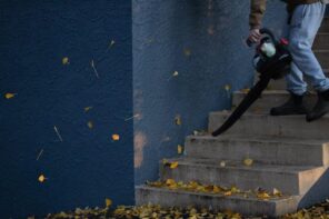 These Essential Tools Will Make Your Yard Work Easier. Leaf blower at the stairs