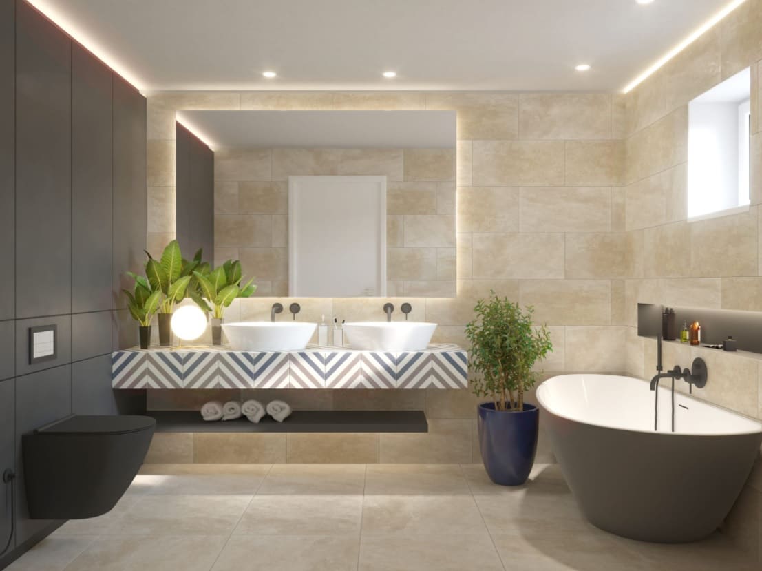 How a Bathroom Renovation can Add Personal & Monetary Value to Your Home. Modern casual design in minimalistic setting with plants for decoration