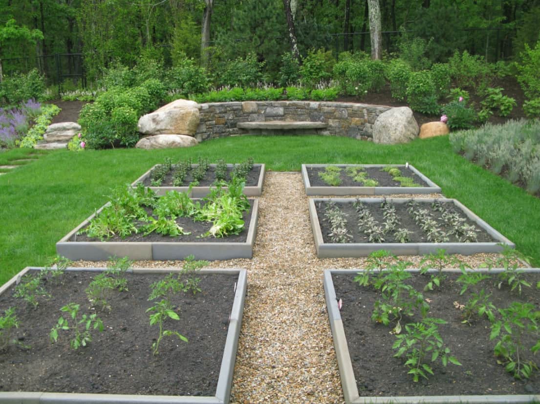 What is the Difference Between a Landscape Architect & a Landscape Designer? Skilfully decorated garden with the stone cladded figured bench