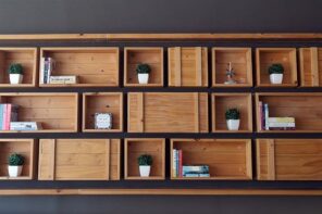 16 Amazing Ways of Reusing Old Furniture in a New Home. Wooden open shelves with small decorative bonsai and other things