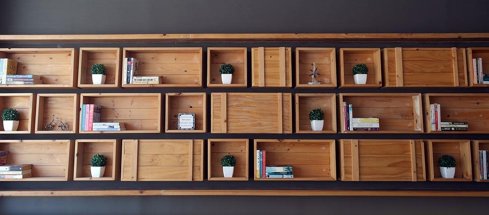 16 Amazing Ways of Reusing Old Furniture in a New Home. Wooden open shelves with small decorative bonsai and other things