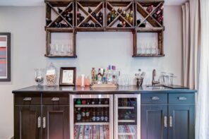 4 Great Ways to Make Use of Scrap Wood. Creative casual style in the kitchen with white color and open wooden shelves for wine glasses